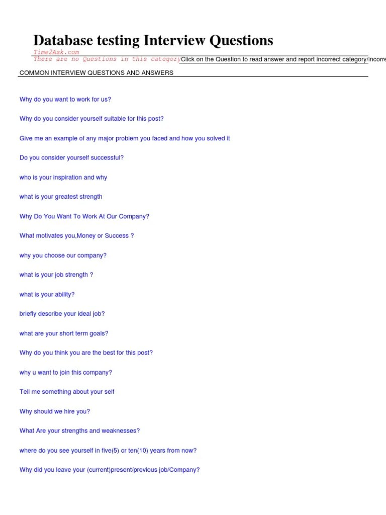 Database Testing Questions Question Salary