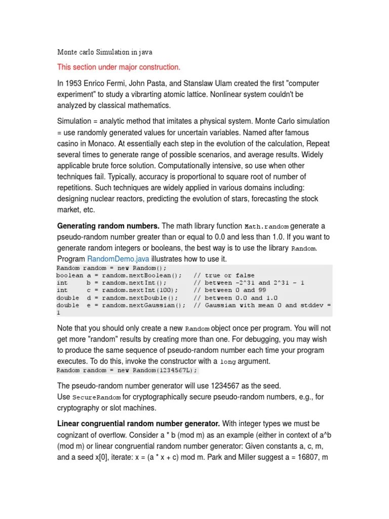 Monte Carlo Simulation in Java PDF Monte Carlo Method Brownian Motion