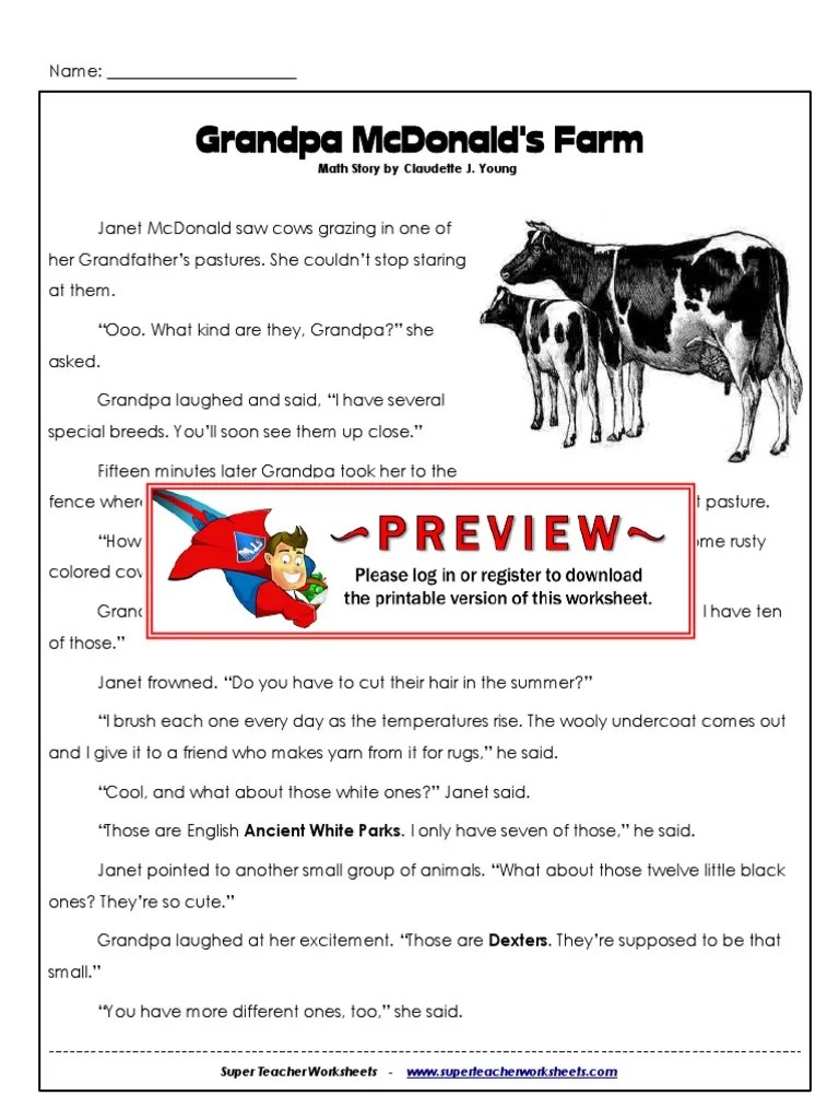 Math Story Cows PDF Cattle Bovines