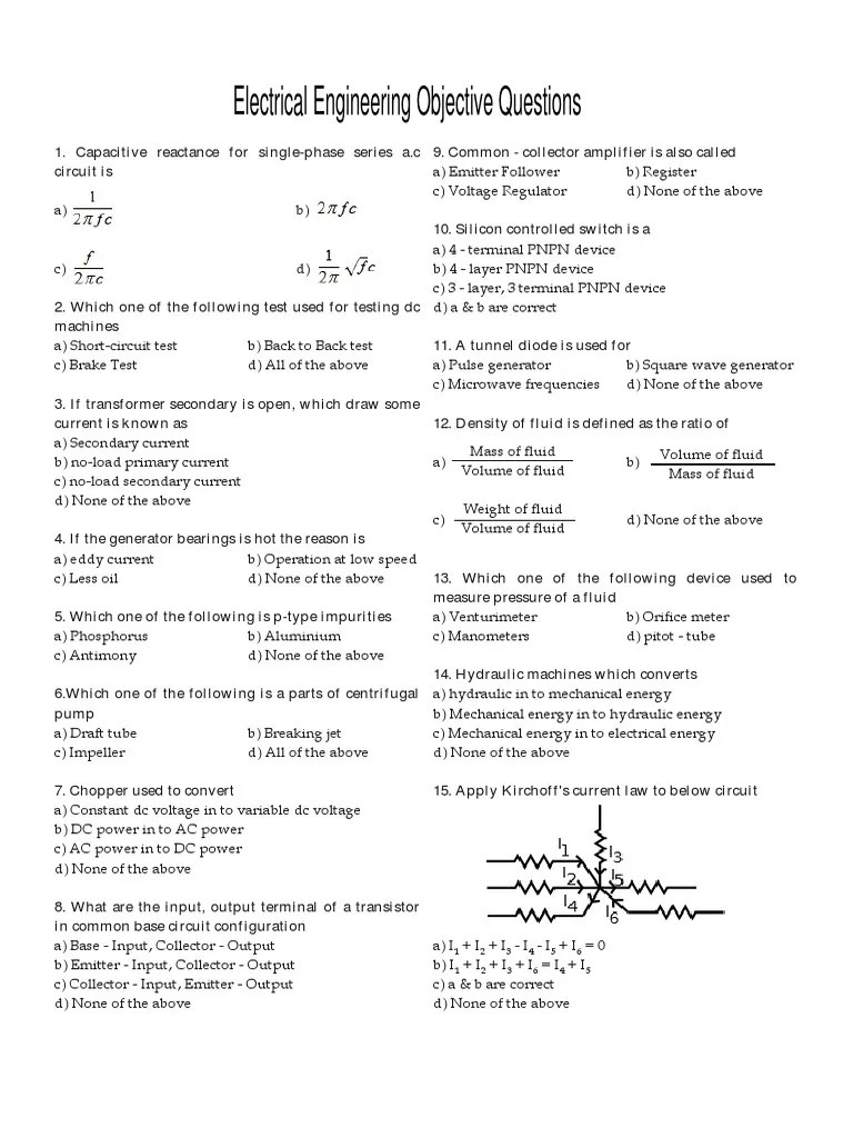 Electrical Engineering Objective Questions