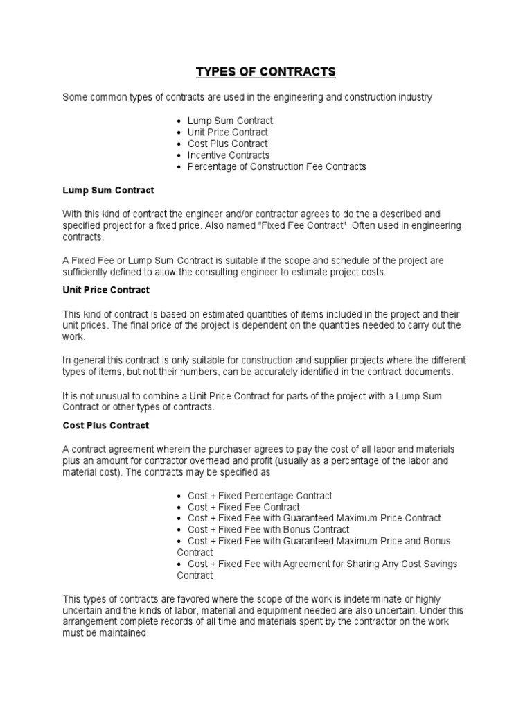 Types of Contracts Fee Market (Economics) Free 30day Trial Scribd