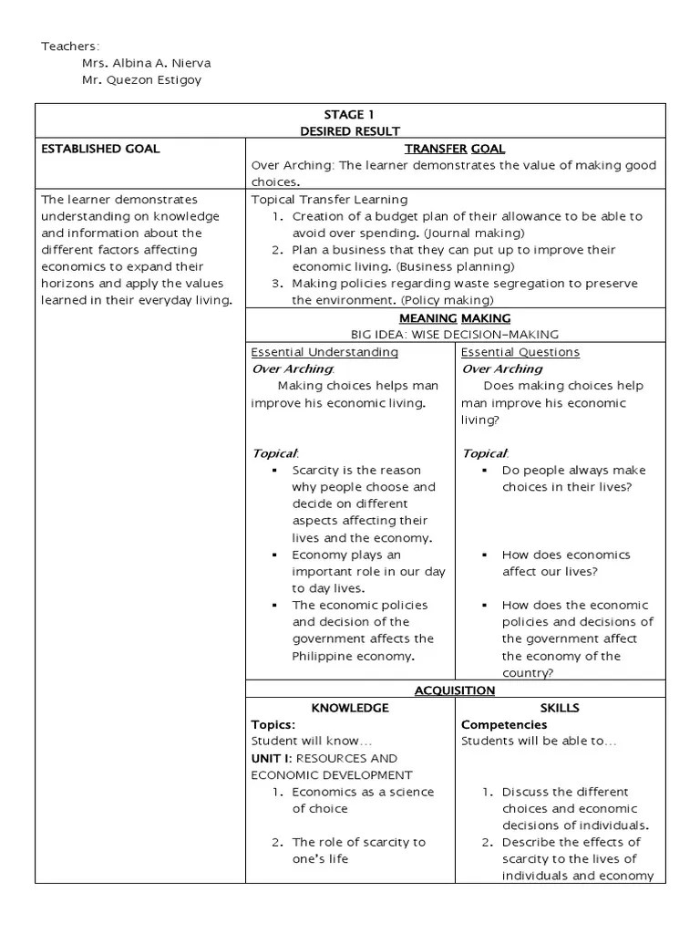 Lesson Plan K12 PDF Economics Decision Making