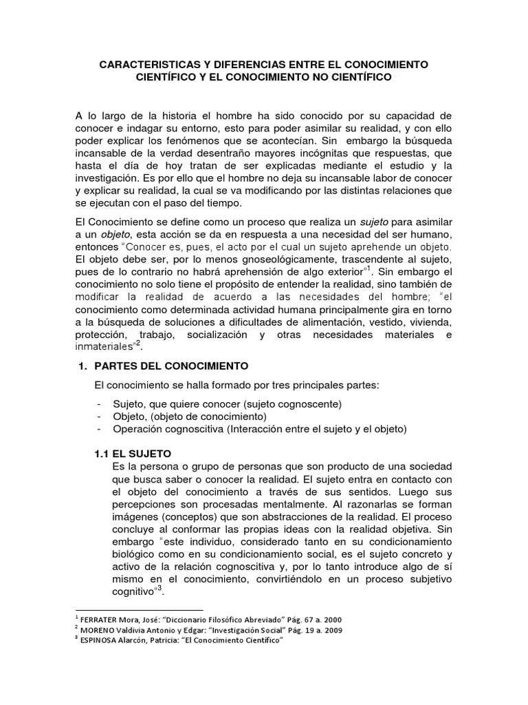 1. CARACTERISTICAS Y DIFERENCIAS ENTRE EL CONOCIMIENTO CIENTÍFICO Y EL CONOCIMIENTO NO
