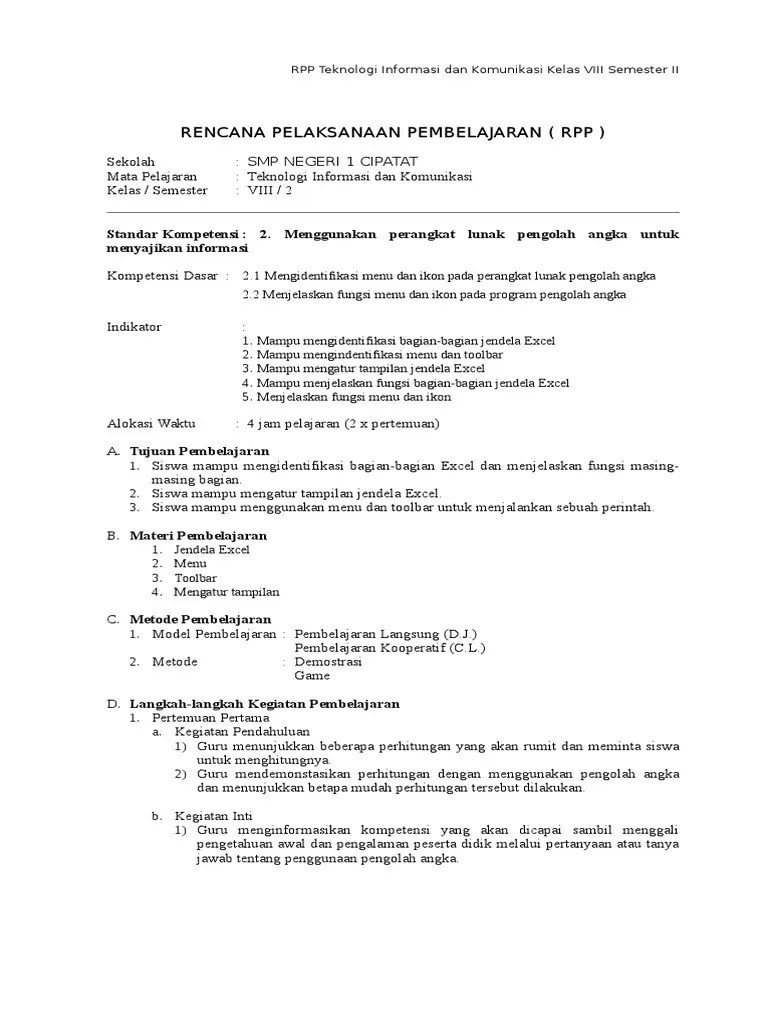 Rpp Smp Kelas TIK Viii Semester 2