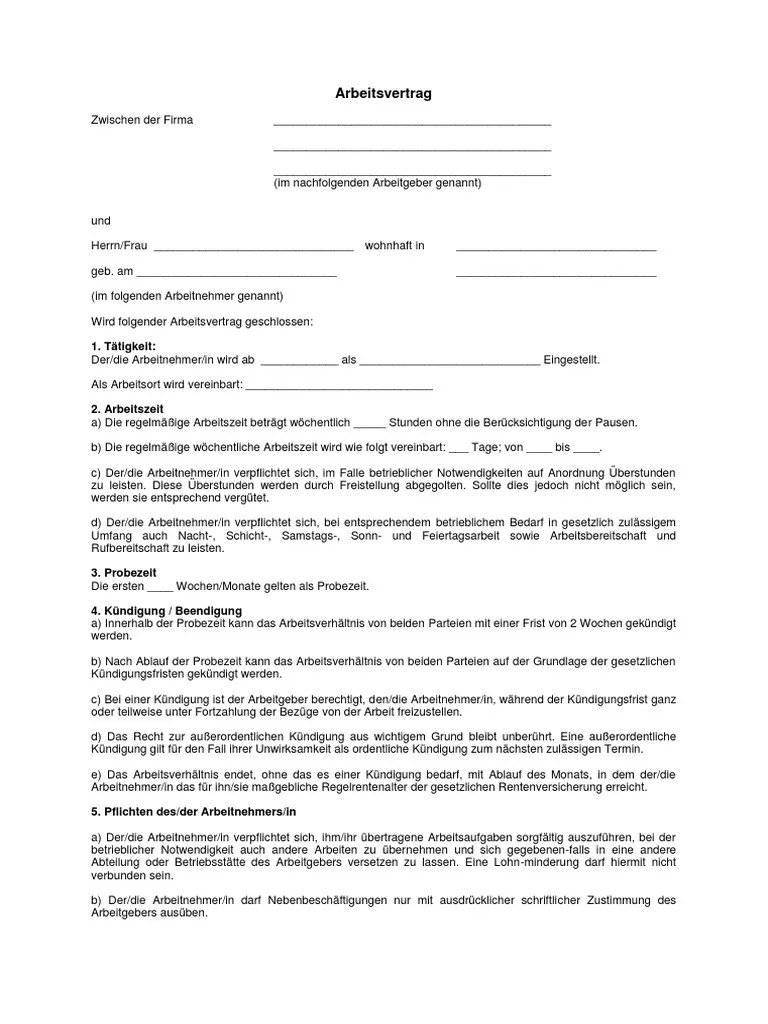 Arbeitsvertrag Vorlage