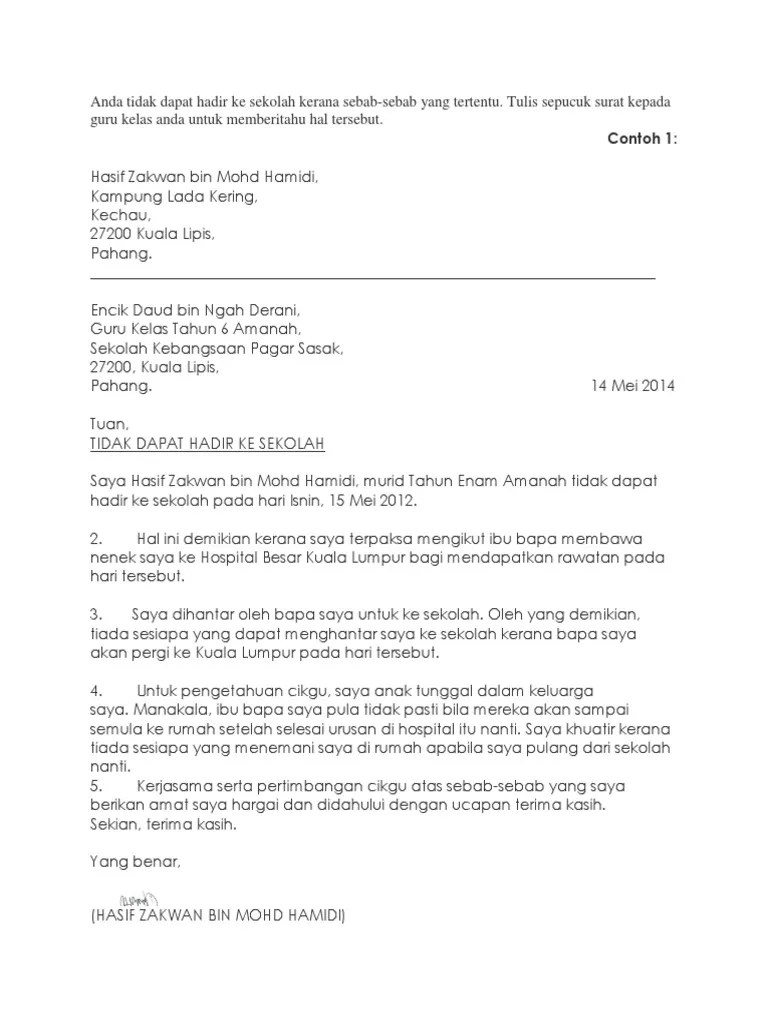 Contoh Surat Rasmi Tidak Hadir Ke Sekolah Kerana Datuk Meninggal