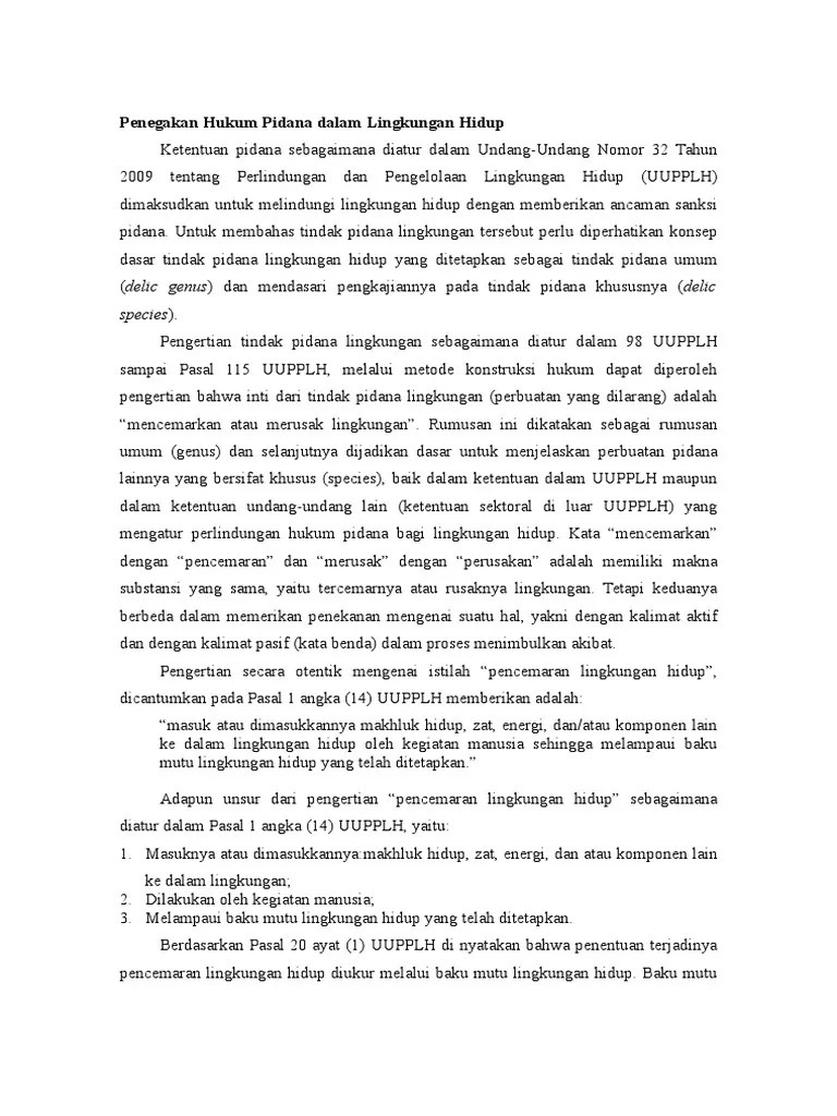 Penegakan Hukum Pidana Dalam Lingkungan Hidup