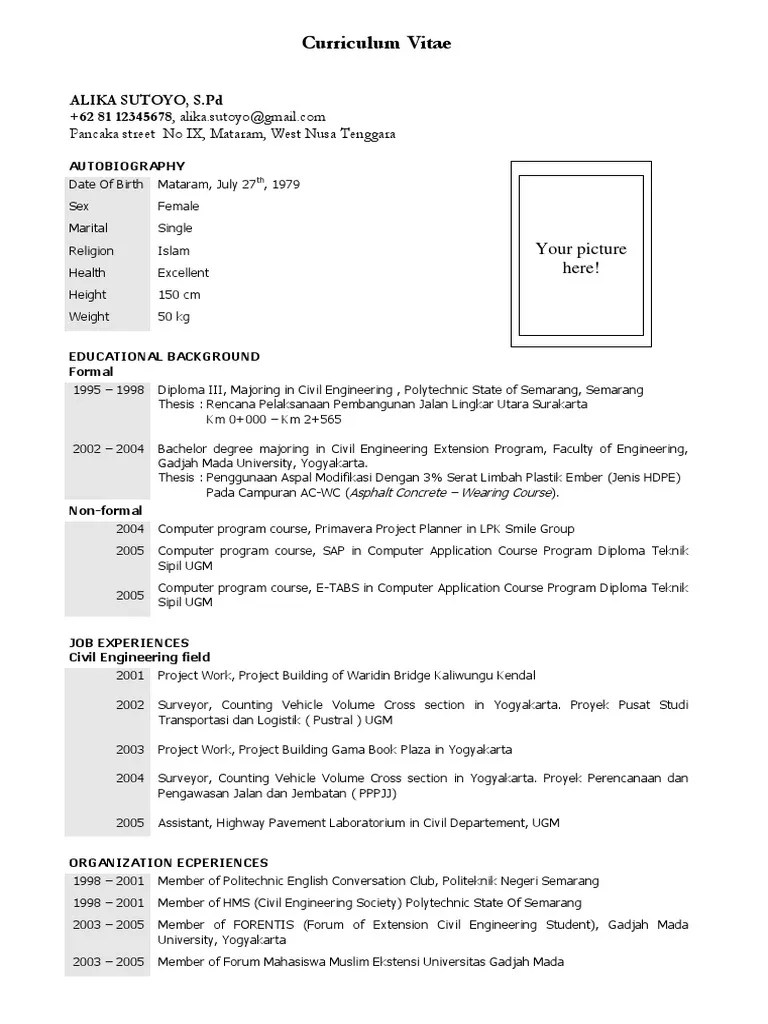Contoh Cv Dalam Bahasa Inggris 10 Contoh Daftar Riwayat Hidup Doc