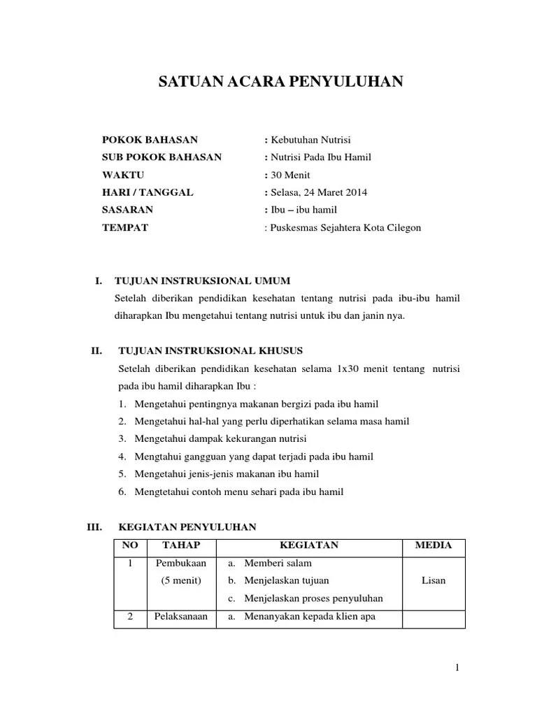 Satuan Acara Penyuluhan Nutrisi PD Ibu Hamil | PDF