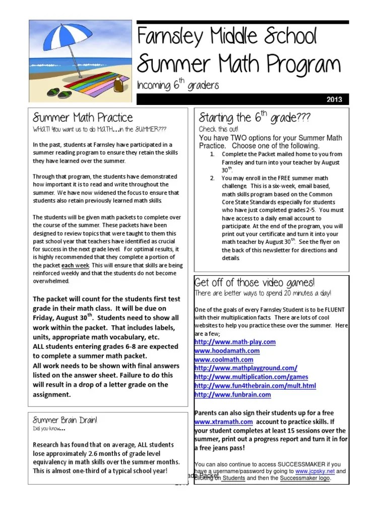 2013 6th Grade Summer Math Packet(1) Fraction (Mathematics