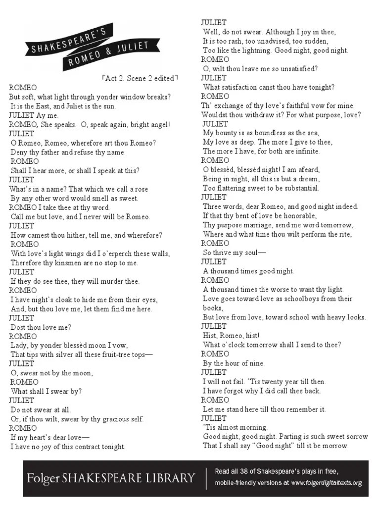 Romeo and Juliet Balcony Scene Folger Digital Texts Romeo And Juliet