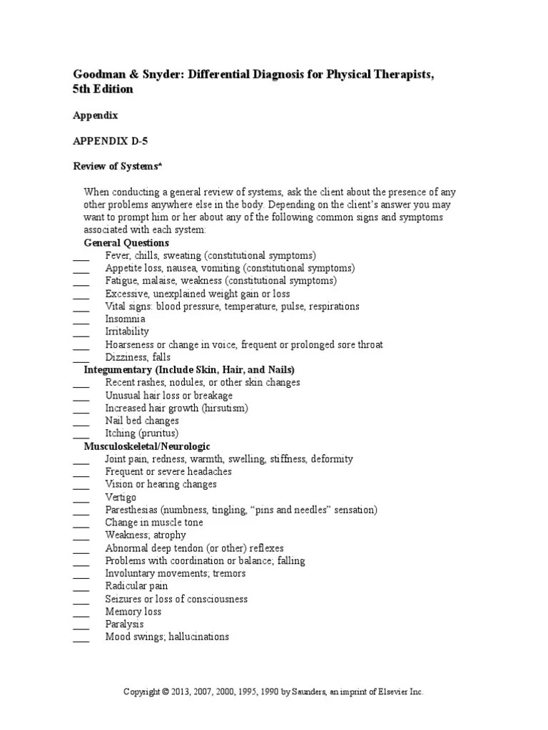 Goodman & Snyder Differential Diagnosis For Physical Therapists, 5th