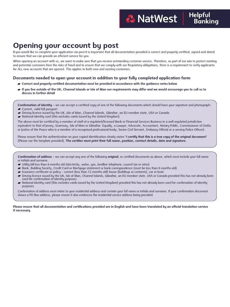 Natwest Account Opening Checklist Download Free PDF Identity