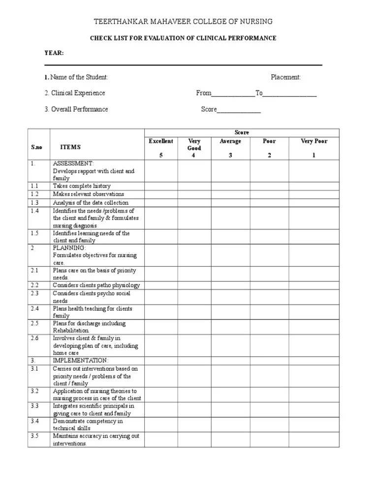 Check List PDF Nursing Health Care