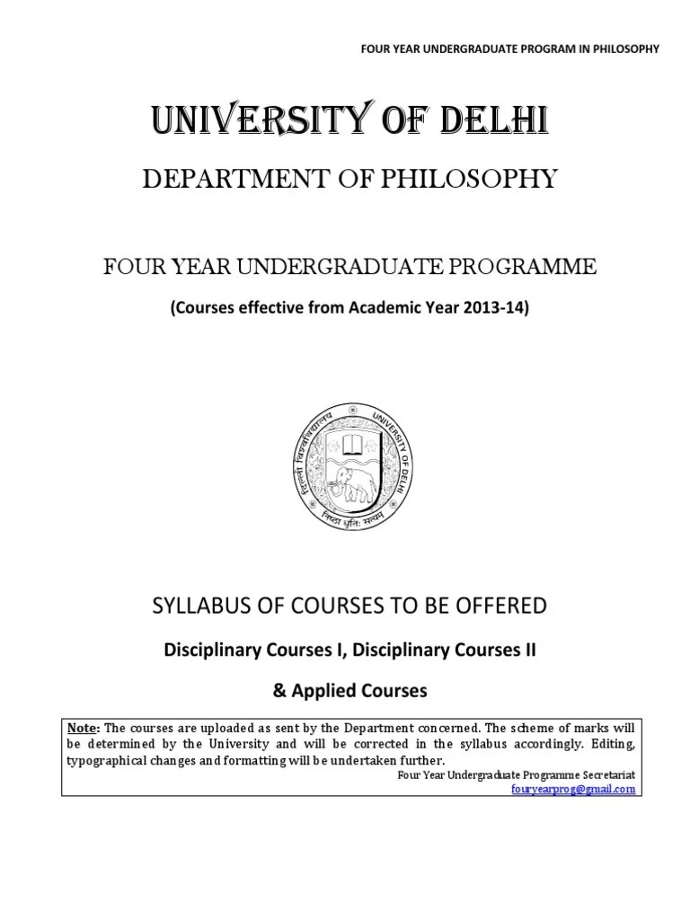 BA Hons Philosophy Syllabus FYUP PDF Logic Ancient