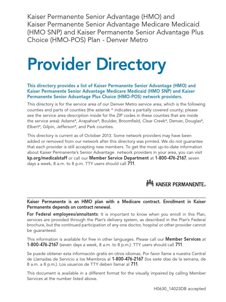 Kaiser Permanente Senior Advantage 2014 Provider Directory A
