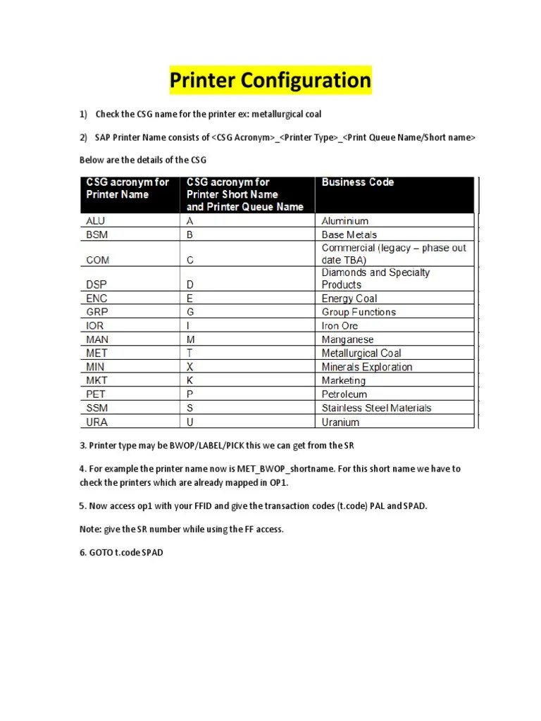 SAP Printer Configuration PDF