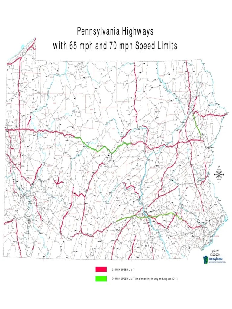 Pennsylvania speed limit map, PennDOT Pennsylvania