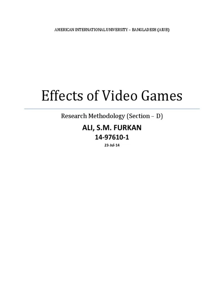Effects of Video Games PDF Video Games Median