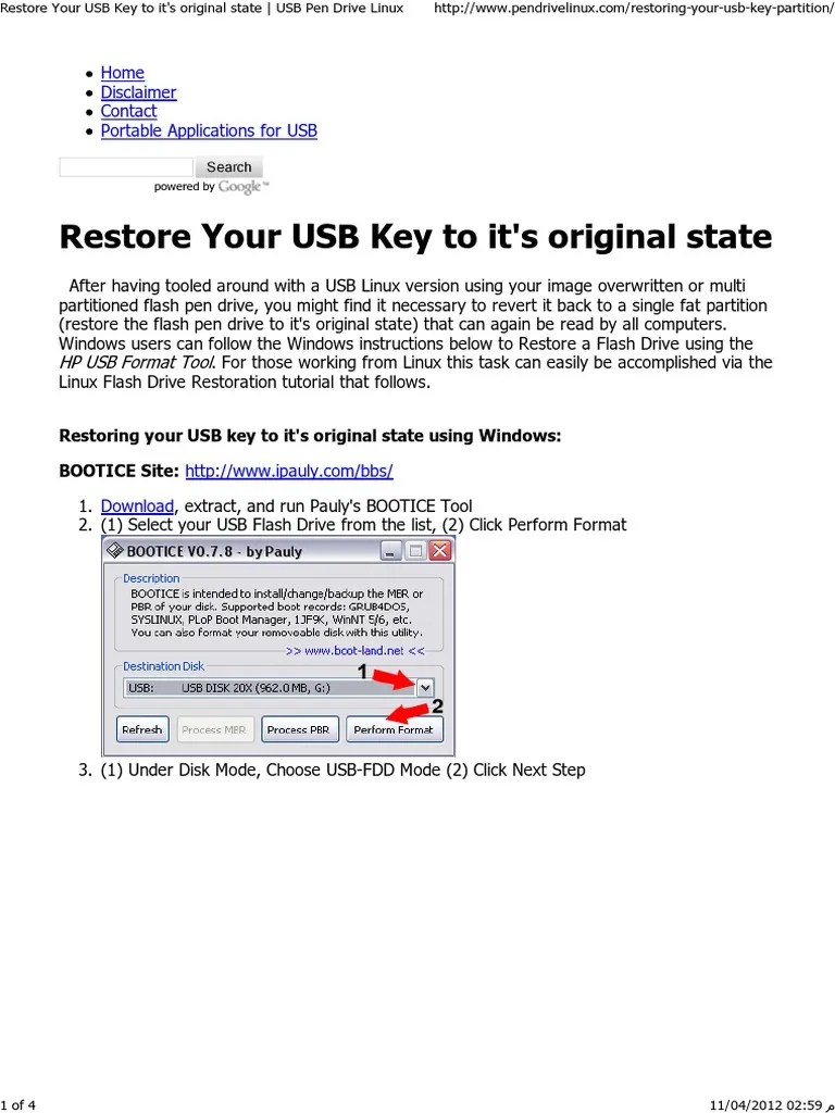 Restore Your USB Key To It's Original State USB Pen Drive Linux PDF Usb Flash Drive Linux