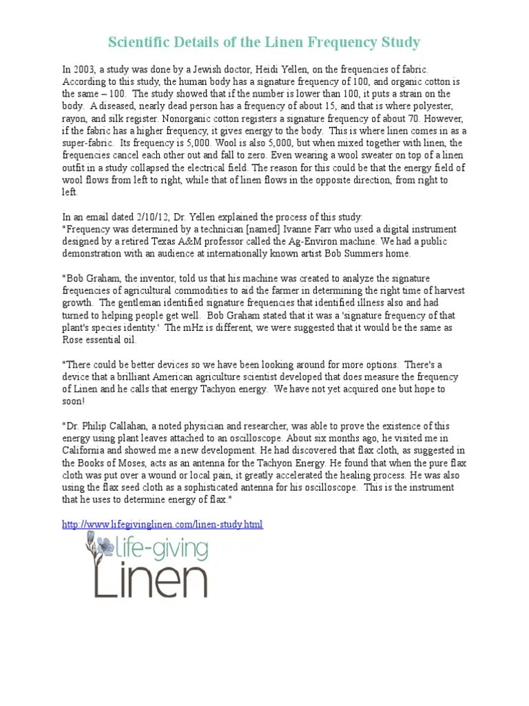 Scientific Details of The Linen Frequency Study PDF Linens Flax