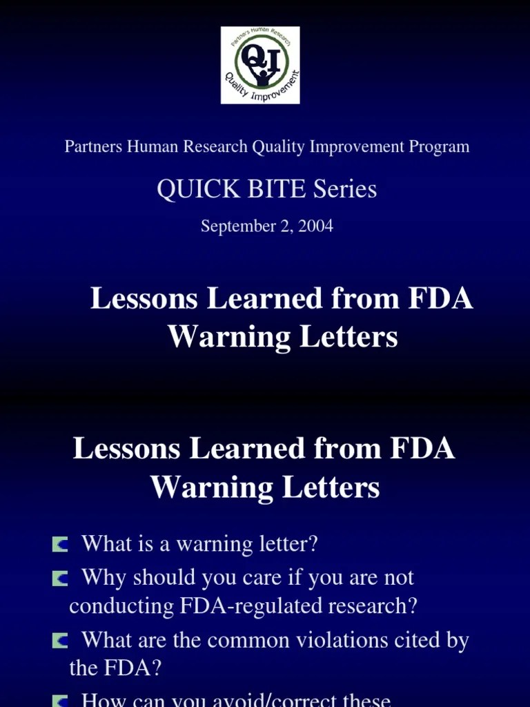 FDA Warning Letters Institutional Review Board Food And Drug