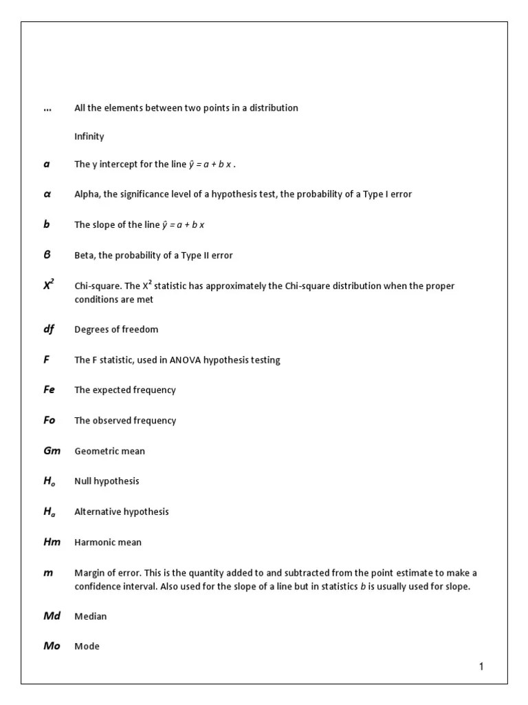 Statistics Symbols Standard Deviation Mean