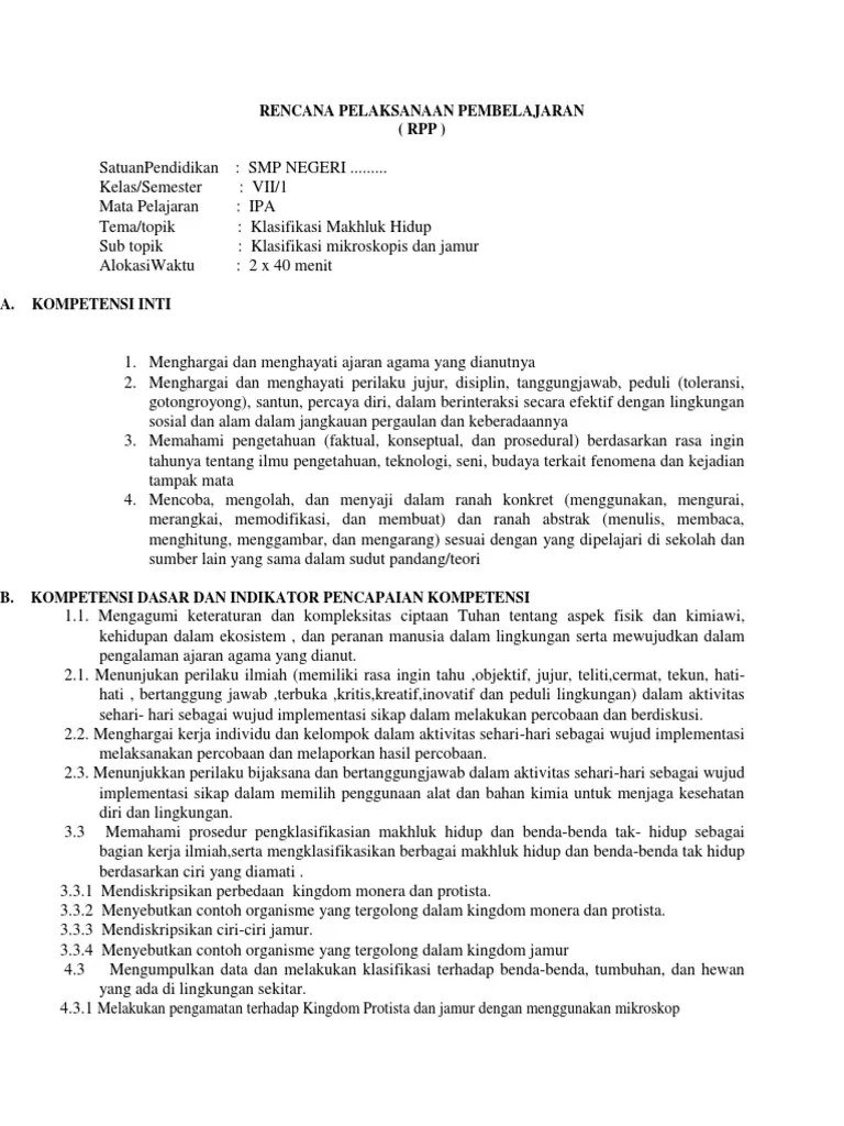 rpp ipa semester 1 kelas 7 kurikulum 2013