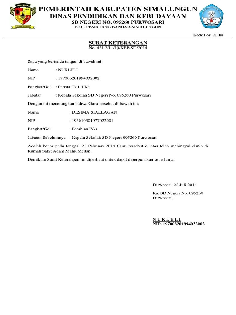 Contoh Surat Keterangan Kematian Contoh Surat Keterangan Kematian