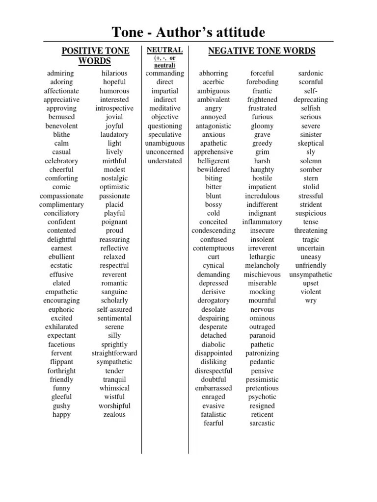 tone word list