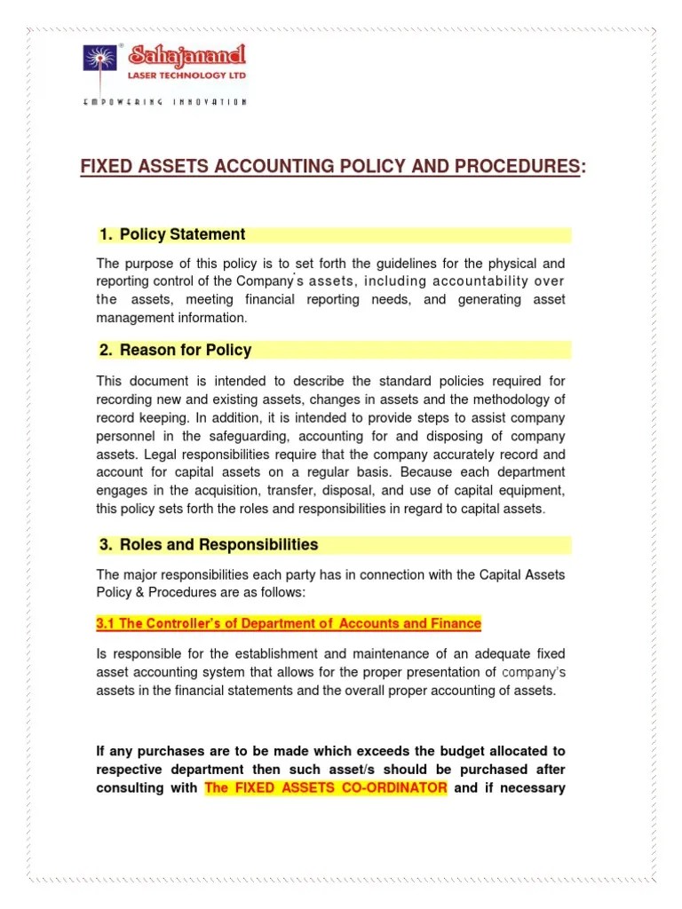 Fixed Asset Policy Goodwill (Accounting) Expense