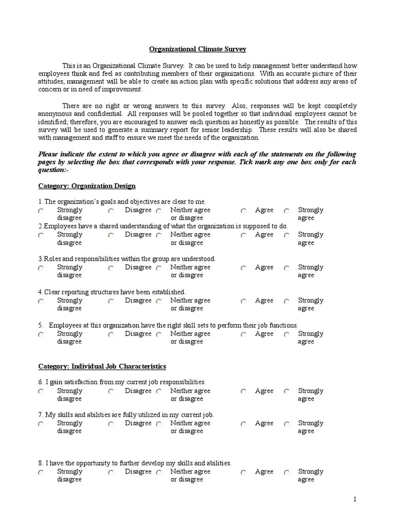 Organizational Climate Survey PDF Business Process Employment