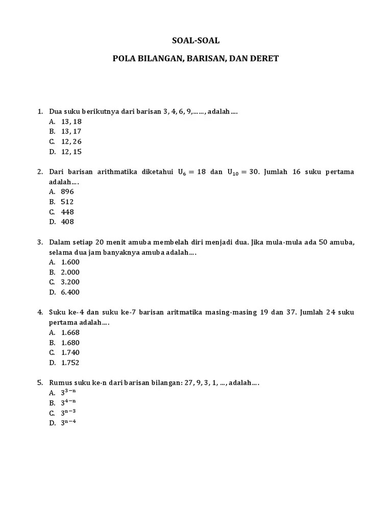 Contoh Soal Ulangan Harian Pola Bilangan Kelas 8 Kurikulum 2013