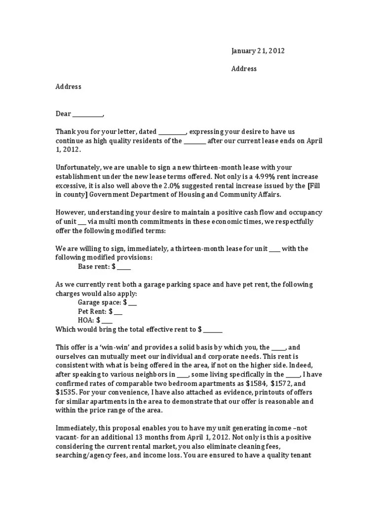 Sample Rent Reduction Request