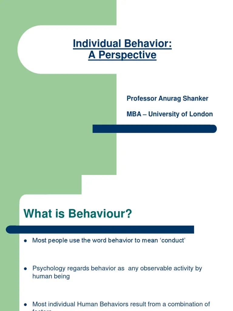 Individual Human Behaviour PDF Attitude (Psychology) Personality Type