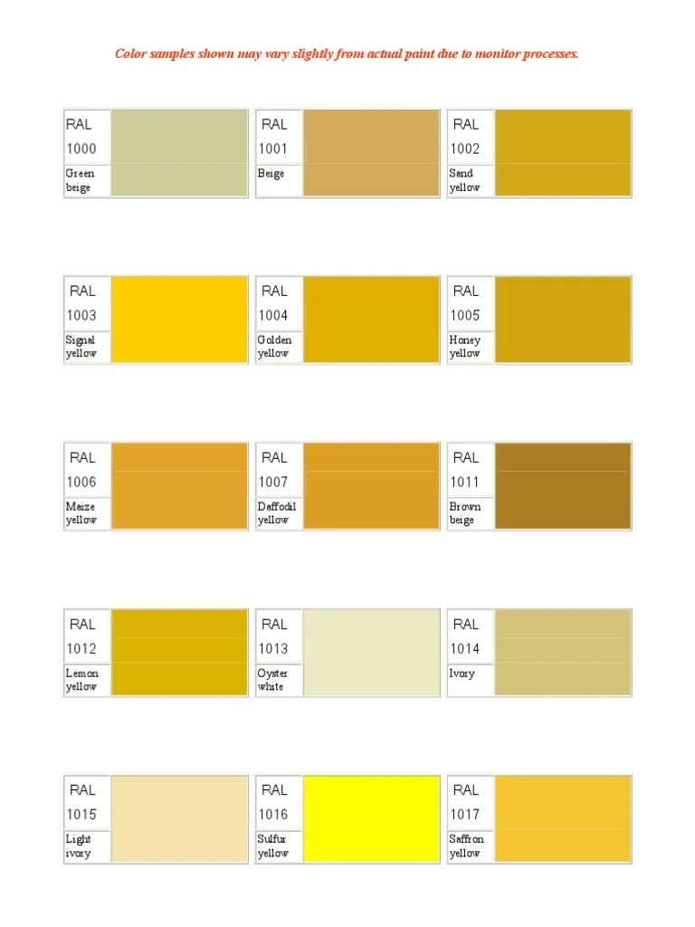 RAL 1000 RAL 1001 RAL 1002 Color samples shown may vary slightly from