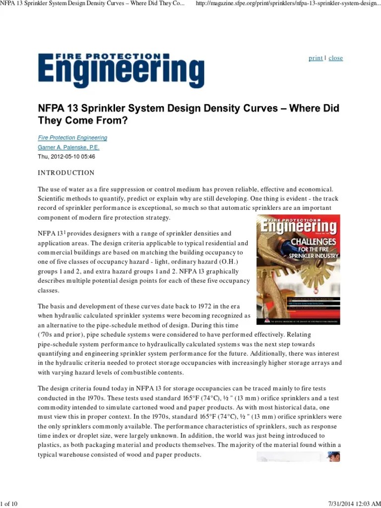 NFPA 13 Sprinkler System Design Density Curves Where Did They Come