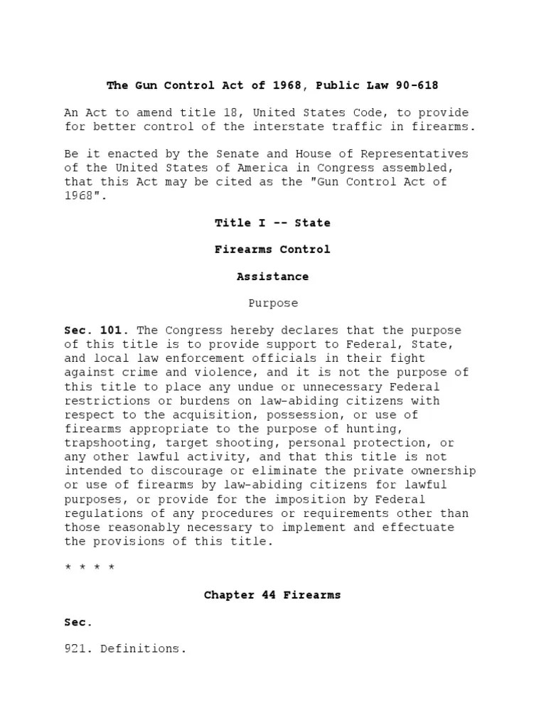 The Gun Control Act of 1968 PDF Overview Of Gun Laws By Nation