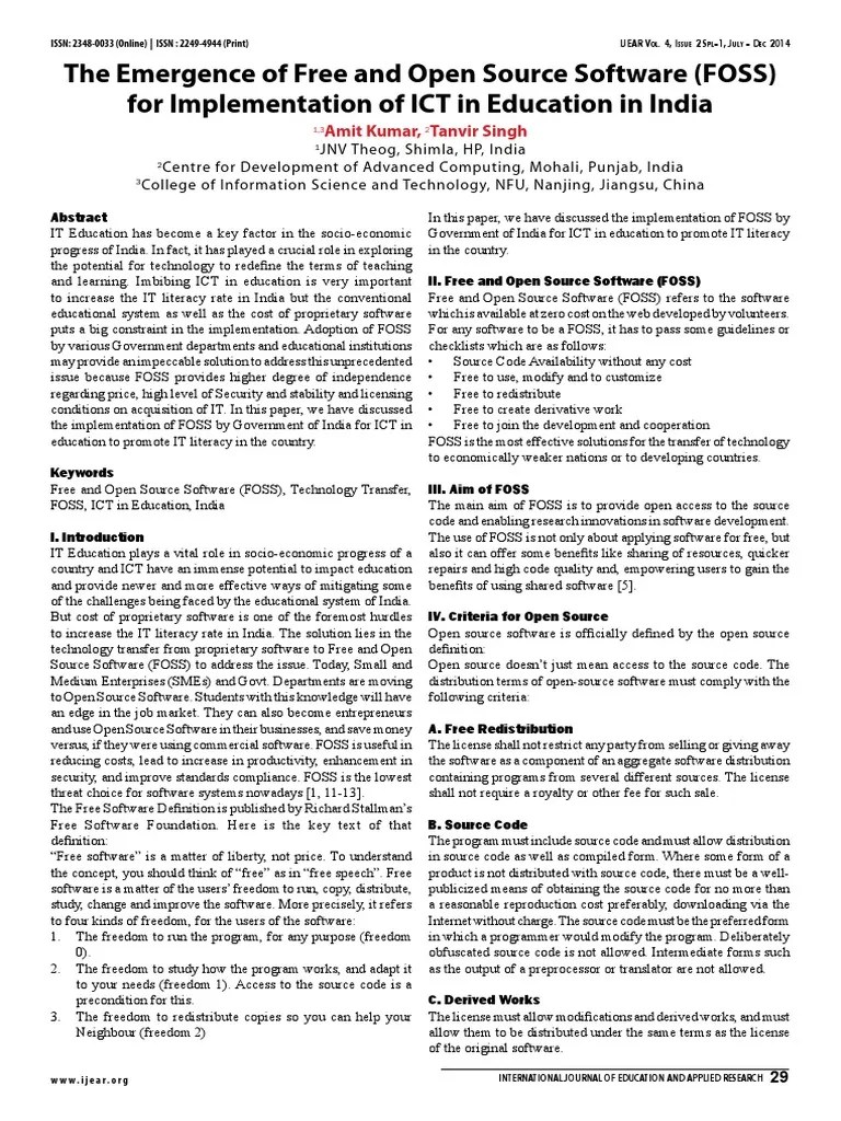 The Emergence of Free and Open Source Software (FOSS) Free Software