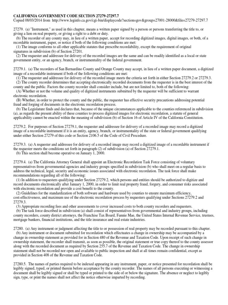 California Government Code Section 2727927297.7 Deed Lien