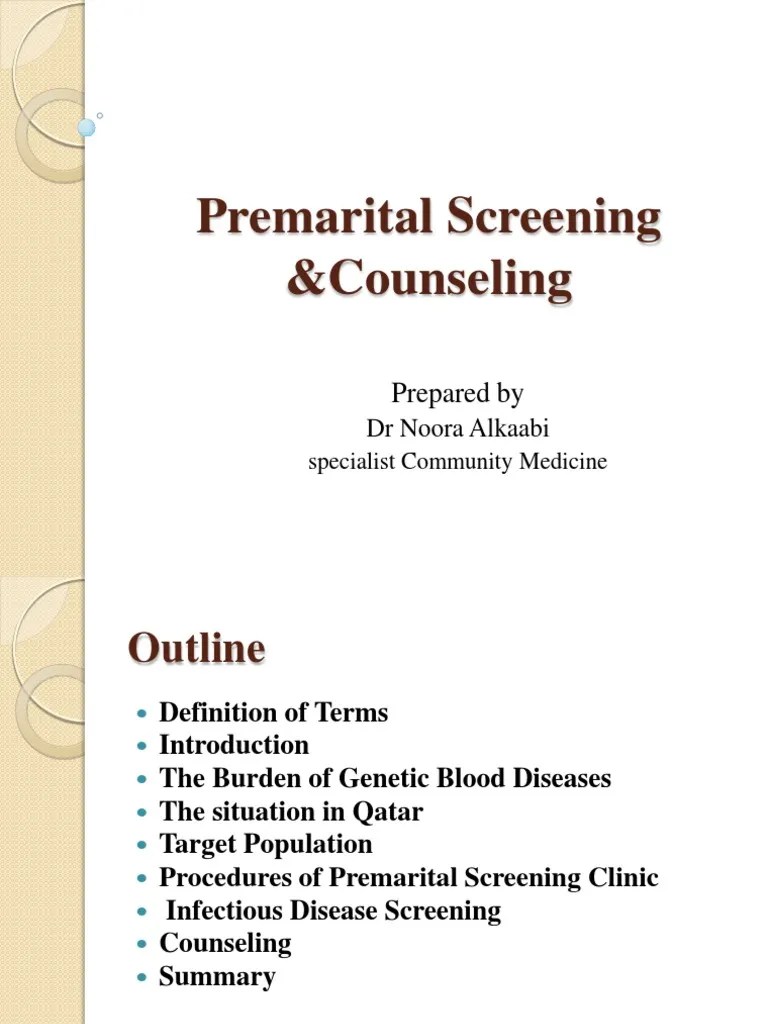 Premarital Screening &counseling 2014 PDF Infection