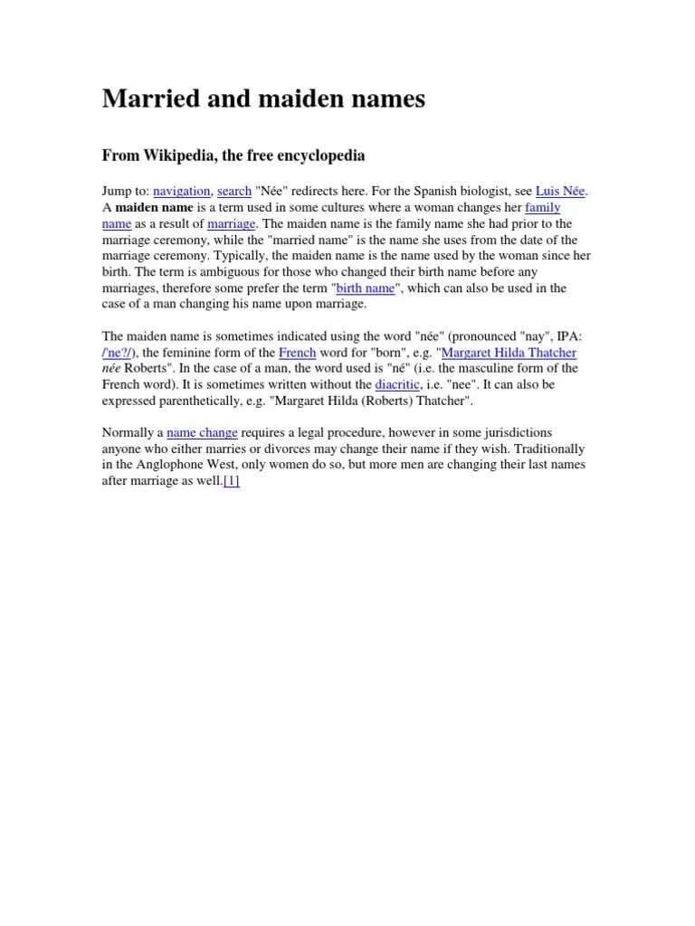 Maiden Name Surname Marriage