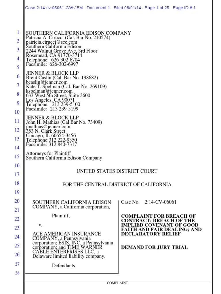 SOUTHERN CALIFORNIA EDISON COMPANY v. ACE AMERICAN INSURANCE COMPANY et
