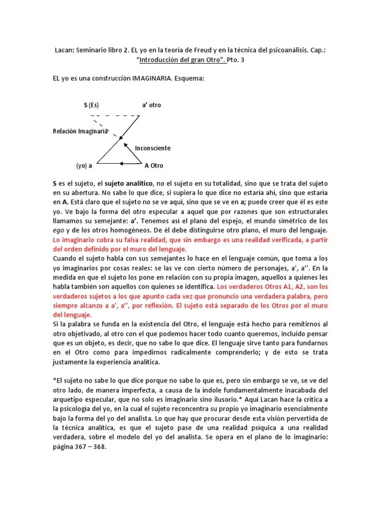 Lacan Introducción Del Gran Otro Seminario 2 Jacques Lacan Realidad
