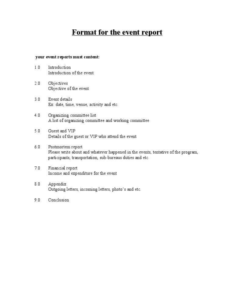 Format for the event report