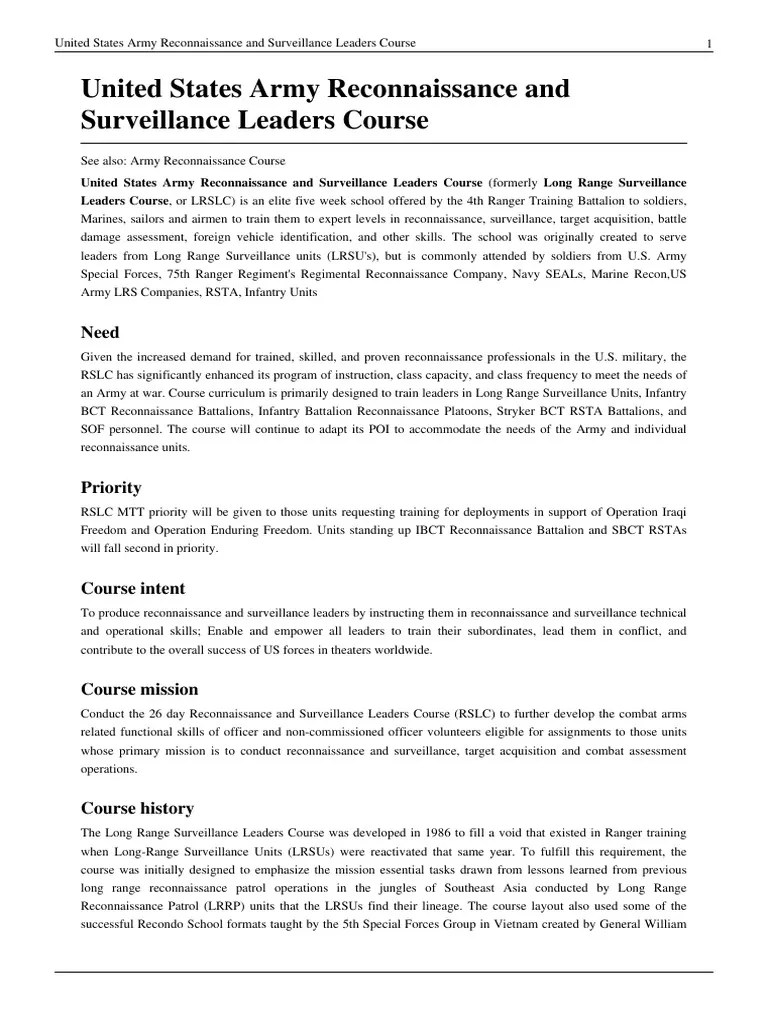United States Army Reconnaissance and Surveillance Leaders Course