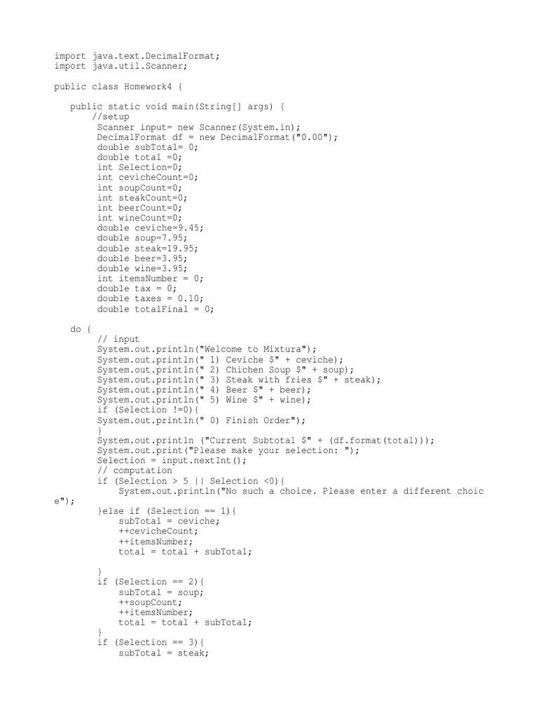 simple java restaurant menu Food Industry Foods