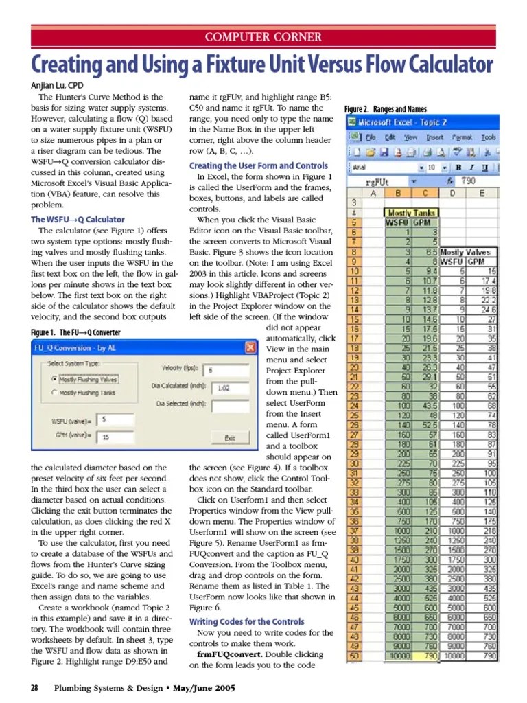 Creating a Fixture Unit to Flow Rate Conversion Calculator Using Visual