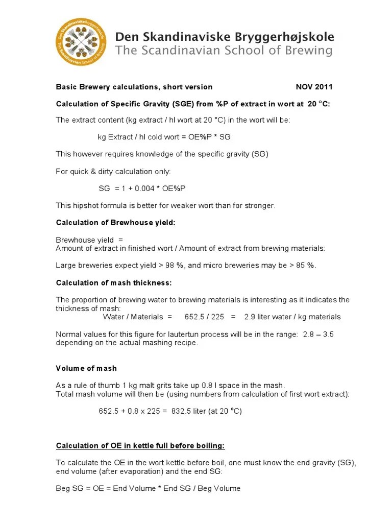 Brewing Calculations Short Vers. NOV 2011 Agk PDF Brewing