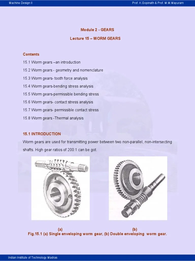 Worm Gear Calculation Gear Force